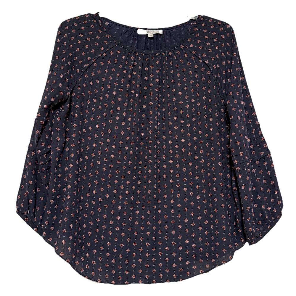 Women's LOFT Blue Printed Blouse, Size M